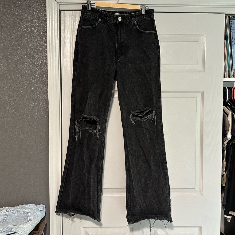 Zara Black Distressed Flare Jeans